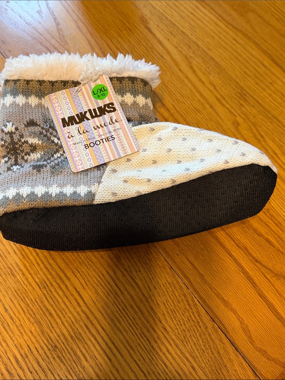 Muk Luks Kids Gray, White & Black Cozy Knit Booties